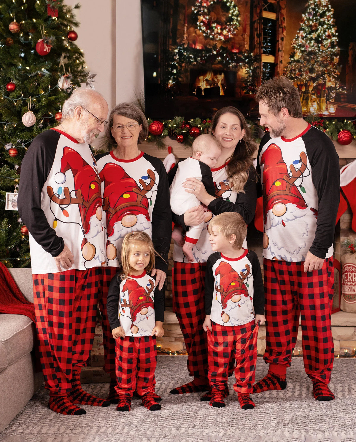 PatPat Family Matching Christmas Pajamas Gnome & Plaid Print Red