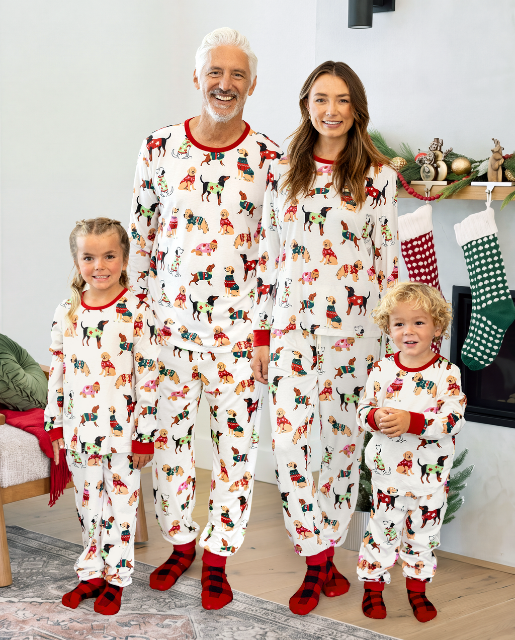 PatPat Family Matching Christmas Pajamas Festive Dog Print Cream