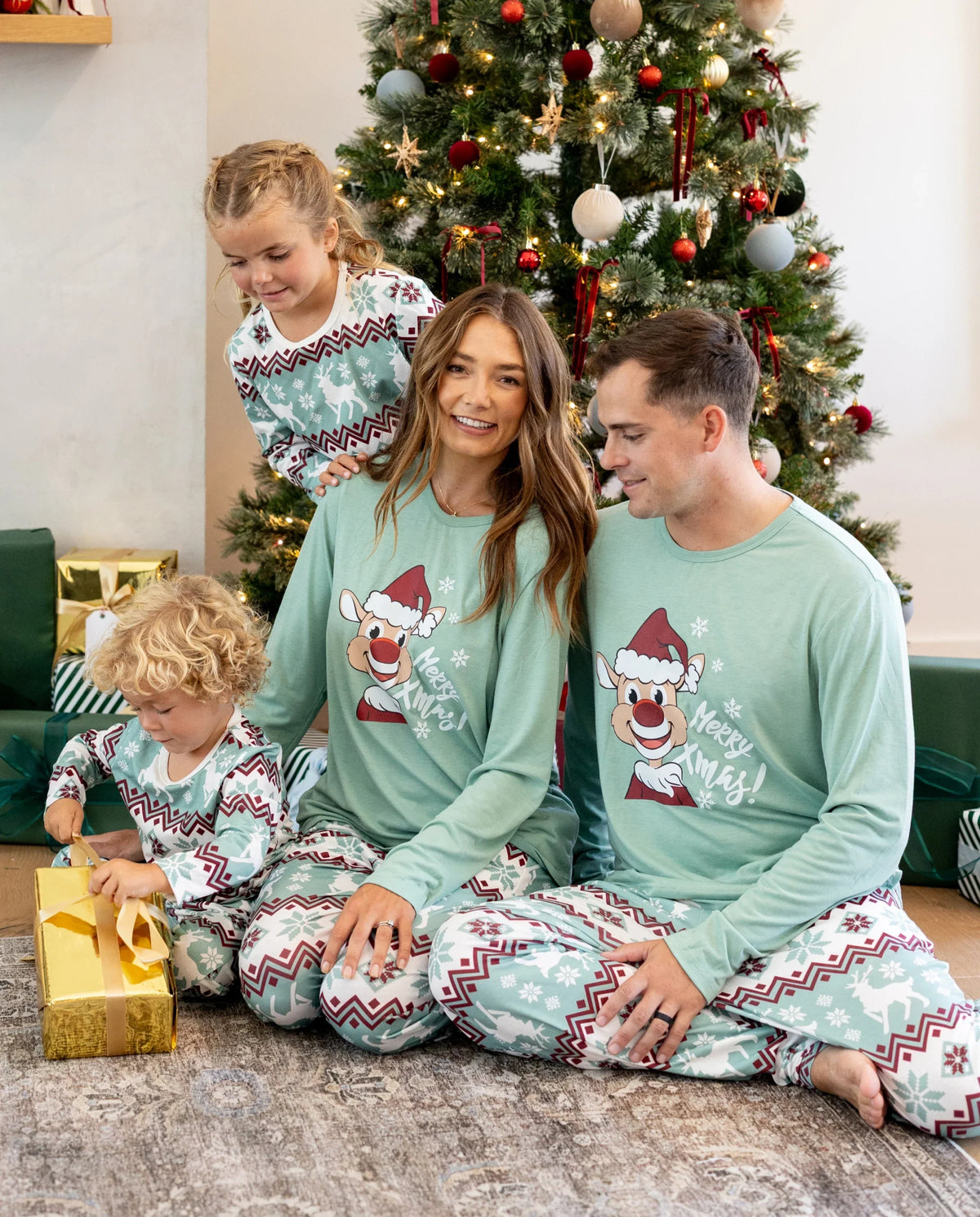 PatPat Family Matching Christmas Pajamas Reindeer Print Light Green
