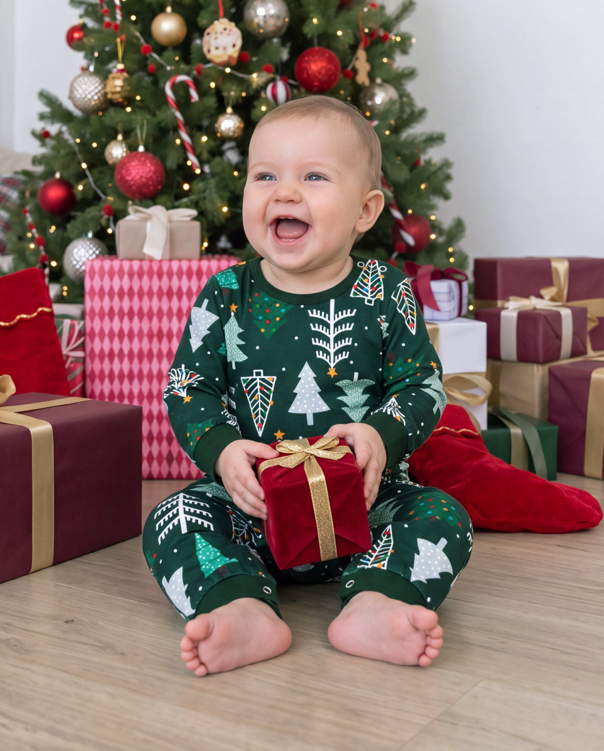 PatPat Family Matching Christmas Pajamas Christmas Tree Print Dark Green
