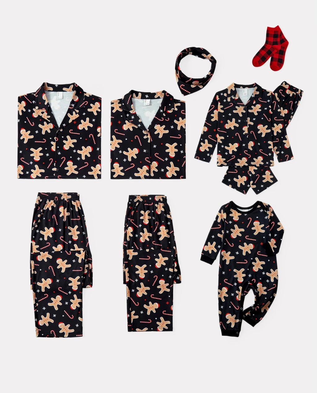 PatPat Family Matching Christmas Pajamas Gingerbread Print Black