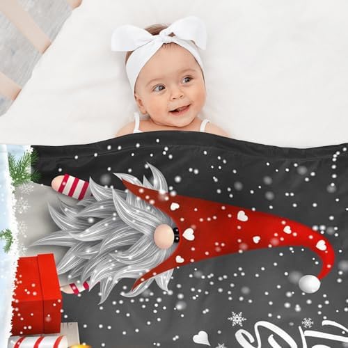 Christmas Baby Blanket 30x40 Inches, Merry Christmas Gnome Xmas Gifts Winter Snowflakes Design Soft Flannel Throw Blanket for Crib, Stroller, Couch, Bed - Cozy Warm Nursery & Home Decor for Kids Adult