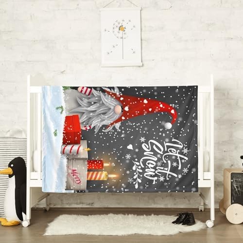 Christmas Baby Blanket 30x40 Inches, Merry Christmas Gnome Xmas Gifts Winter Snowflakes Design Soft Flannel Throw Blanket for Crib, Stroller, Couch, Bed - Cozy Warm Nursery & Home Decor for Kids Adult