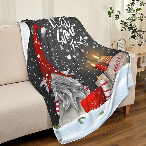Christmas Throw Blanket, Merry Christmas Gnome Xmas Gifts Winter Snowflakess, Living Room/Bedroom/Sofa Couch Warm Soft Bed Flannel Blanket for Children Adults All Season 50"X40"