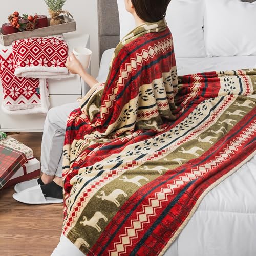 Pavilia Plush Red Christmas Fleece Throw Blanket - Soft, Warm Winter Cabin Throw, 50x60 - color: Christmas Red, size: 50 x 60 Inches - Throw