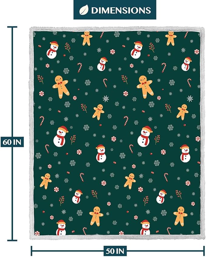 PAVILIA Premium Christmas Sherpa Throw Blanket | Christmas Decoration Gift, Fleece, Plush, Warm, Cozy Reversible Microfiber Holiday Blanket | Green Gingerbread - 50x60