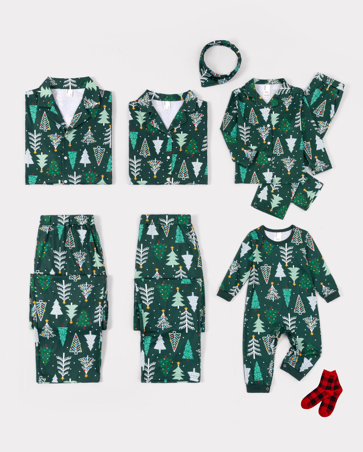 PatPat Family Matching Christmas Pajamas Christmas Tree Print Dark Green