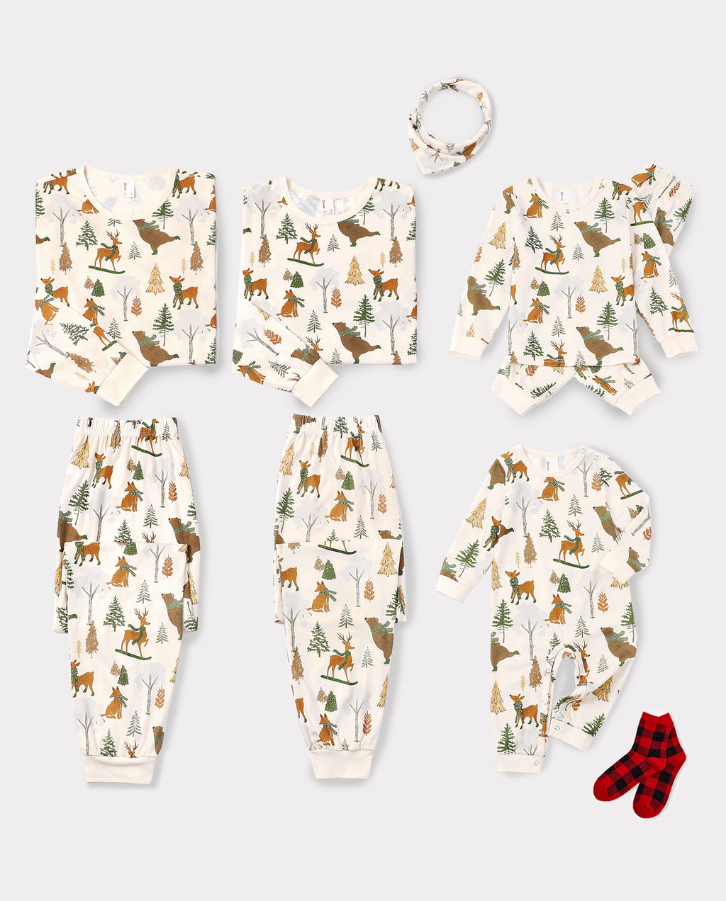 PatPat Matching Family Christmas Pajamas Woodland Print Beige