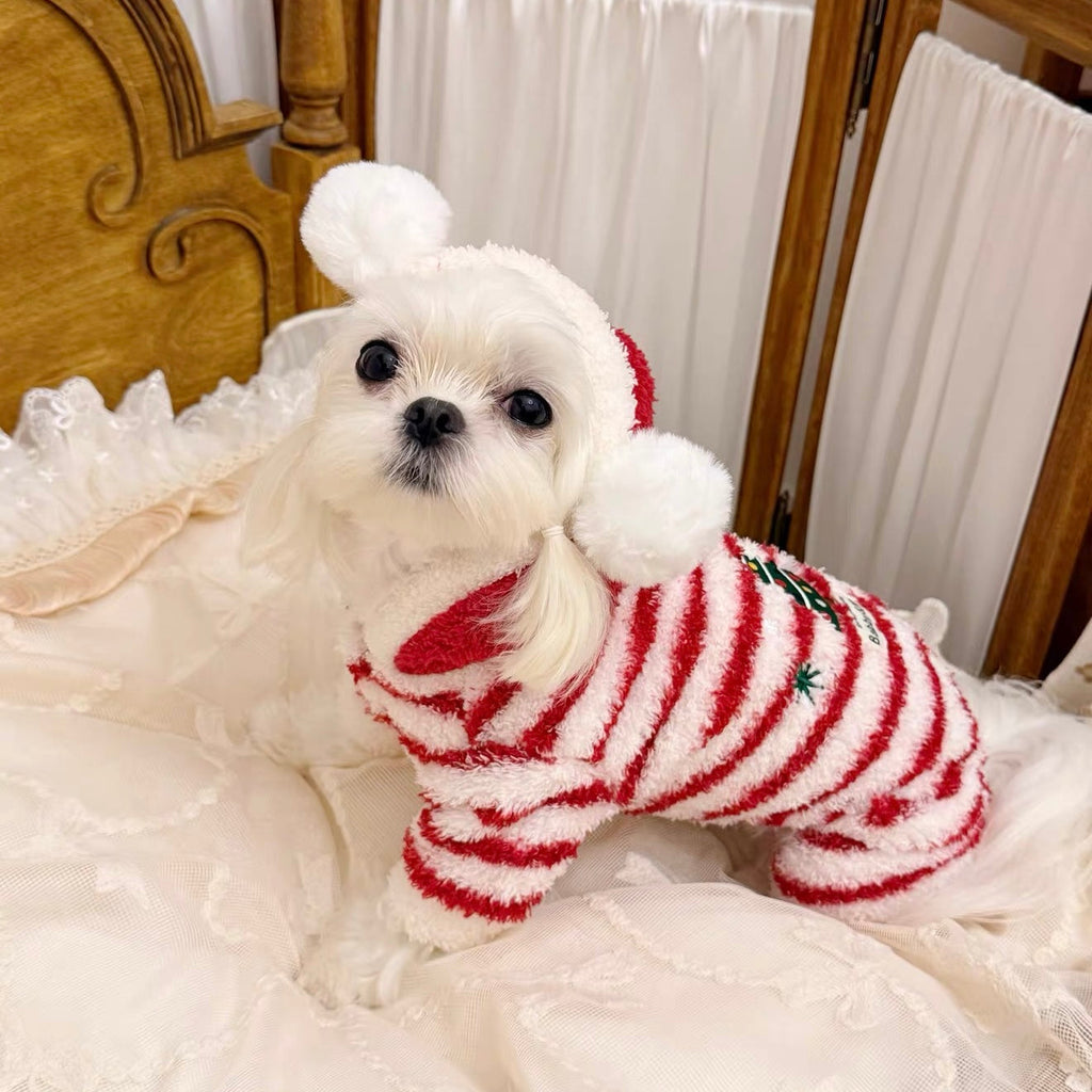 Christmas Tree Striped Furry Dog Cat Jumpsuits