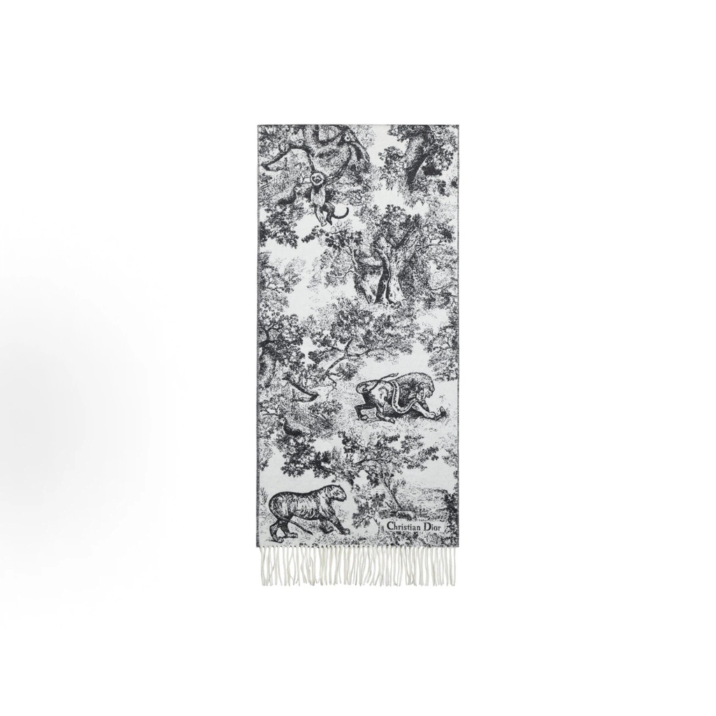Black‑White Jungle Animal Art Print Reversible Fringed Winter Scarf