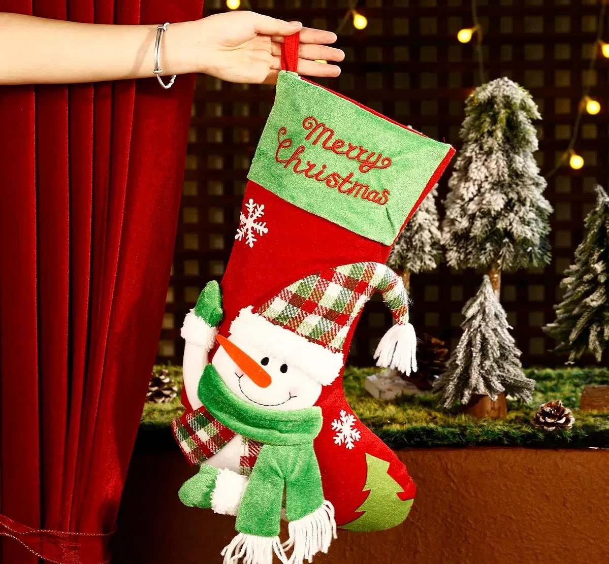 3D Snowman Xmas Stocking, Fireplace Hanging Decor Sock 2.