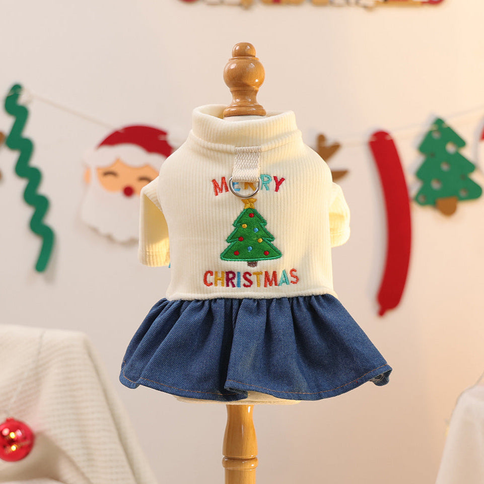 Christmas Tree Denim Dog Cat Dress/Jacket