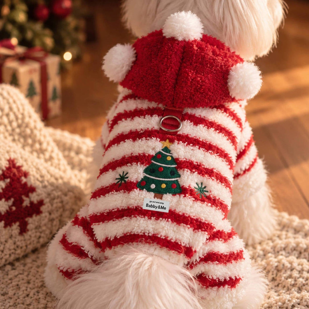 Christmas Tree Striped Furry Dog Cat Jumpsuits