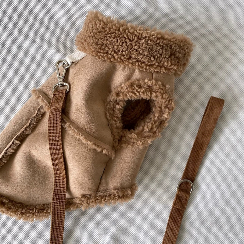Faux Suede Leather Dog Cat Harness Jakcet