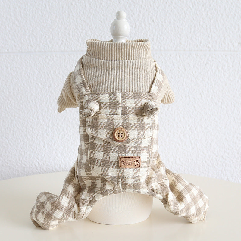 Plaid Buttoned Fleece Dog Cat Dress/Jumpsuits