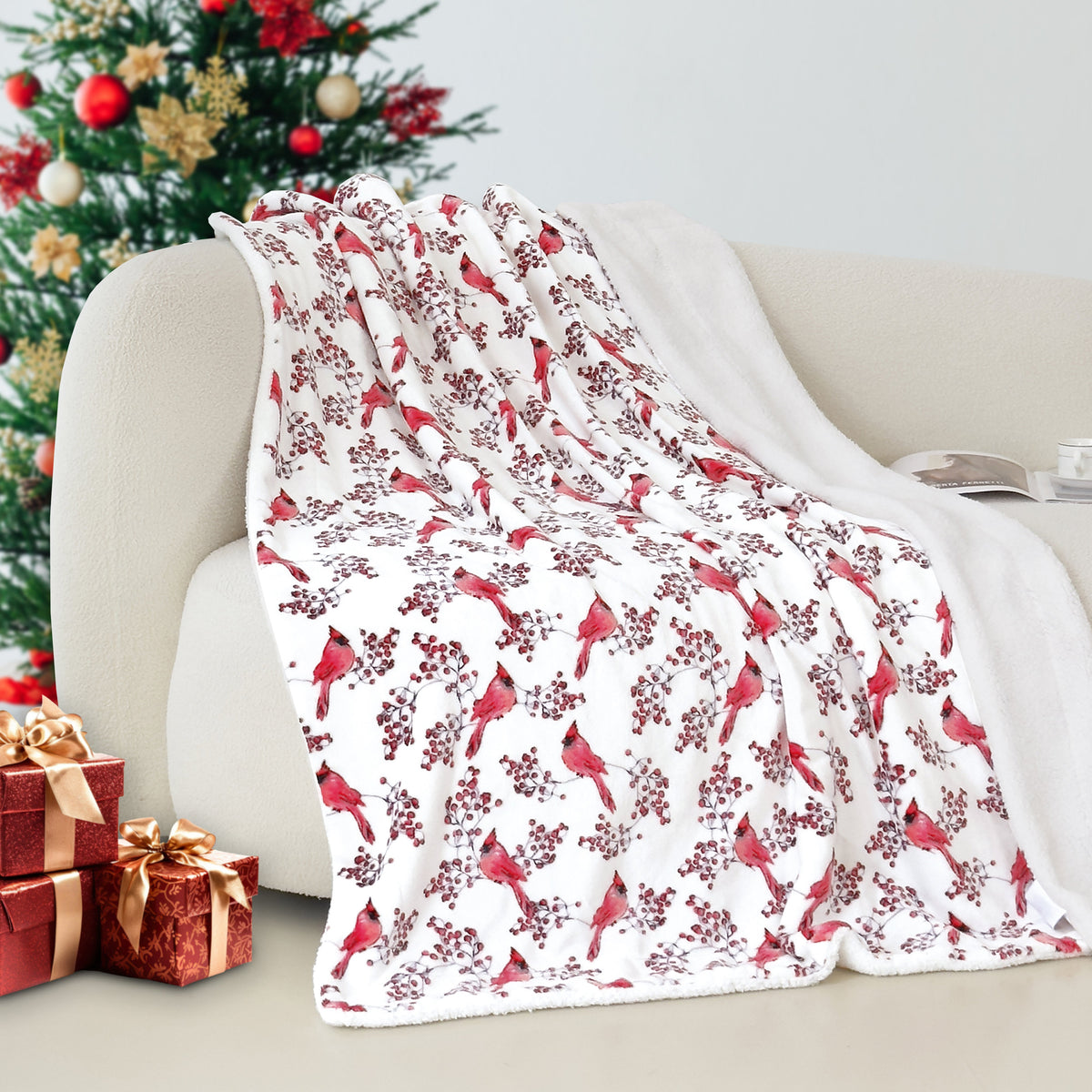 Mocassi Christmas Sherpa Throw with Flannel Fleece - 50 x 60 inches