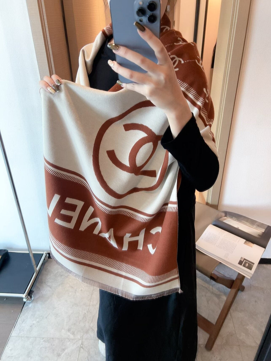 Chanel Logo Border Scarf