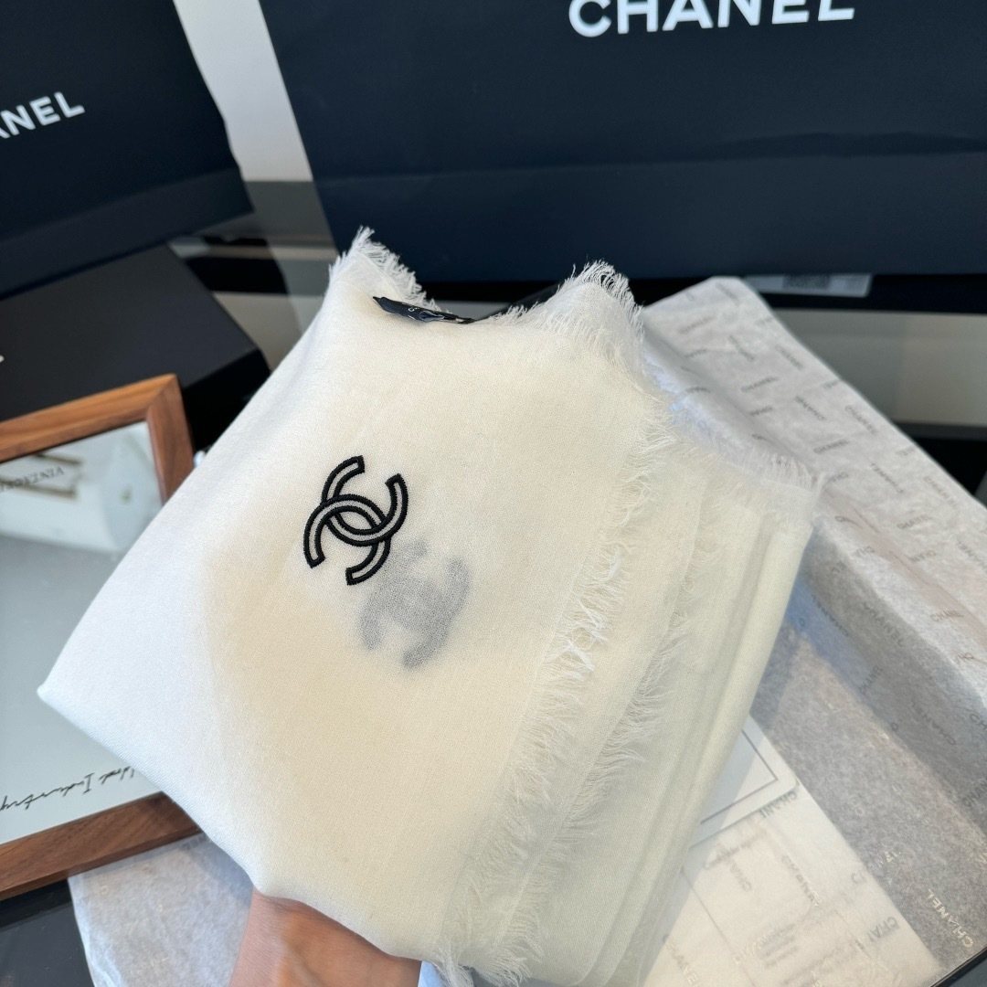Chanel Fringe-Trim Cashmere Scarf